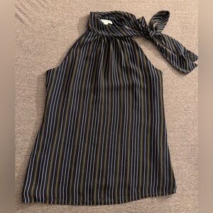 Banana Republic Navy Halter Tie-Neck Cami with Gold Stripes